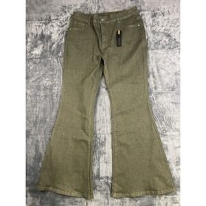 GILIPUR Women's Green Denim Flared Bootcut Stretch Pants Pockets XXL 30in